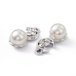 合金ラインストーンペンダント  ABS模造パールビーズ付き  ムーンチャーム  プラチナ  クリスタル  19x8x8.5mm  穴：1.4mm&nbsp;PALLOY-P287-18P-01
