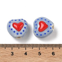 Heart Pattern Handmade Porcelain Enamel Beads&nbsp;PORC-G016-03M