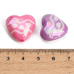 UVメッキ加工を施したエンボス加工の不透明アクリルビーズ  虹色の  波の模様を持つハート  ミックスカラー  18.5x20x10mm  穴：3mm&nbsp;AC-CBAEEF4-13