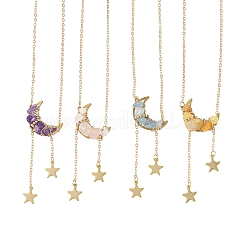 4Pcs 4 Styles Natural Aquamarine & Rose Quartz & Topaz Jade & Amethyst Chip Beads Moon Pendant Brass Cable Chain Necklaces for Women&nbsp;NJEW-TA00257