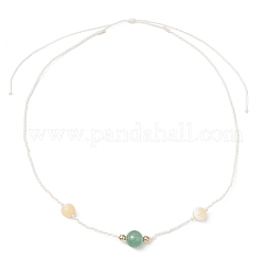 Adjustable Natural Green Aventurine & Yellow Jade Round Braided Beaded Necklaces for Women&nbsp;NJEW-JN05317