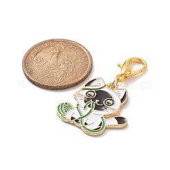毛糸の球の合金のエナメルのペンダントの装飾が付いている猫  カニカンチャーム  キーホルダー用  財布  バックパック飾り  ゴールドカラー  ホワイト  43mm  ペンダント：25x25x1.5mm&nbsp;HJEW-JM00828