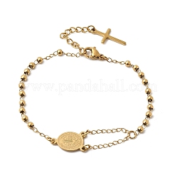 304 Stainless Steel Saint Benedict Cross Link Bracelets for Women&nbsp;BJEW-K295-02G