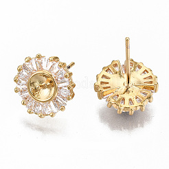 Brass Micro Pave Clear Cubic Zirconia Earring Findings&nbsp;KK-S356-130G-NF