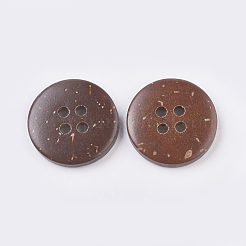 ウッドボタン  4穴  フラットラウンド  ココナッツブラウン  10~20x2.5~3.5mm  穴：1.5~2mm&nbsp;BUTT-K007-04