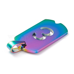 イオンプレーティング（IP）304ステンレスペンダント  数の長方形  虹色  NUM。3  27.5x14.5x1.5mm  穴：7.5x3mm&nbsp;STAS-H144-02MC-3