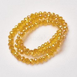 電気メッキ透明ガラスビーズ連売り  フル虹メッキ  多面カット  ロンデル  ゴールド  8x6mm  穴：1mm  約65~68個/連  15.7~16.1インチ（40~41cm）&nbsp;EGLA-A034-T8mm-T13