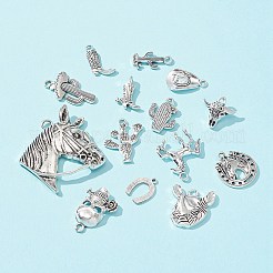 58pcs14スタイルチベットスタイルアロイペンダント  カウボーイブーツとサボテンと蹄鉄  アンティークシルバー  15.5~44x11.5~40x2.5~7.5mm  穴：1~2.5mm&nbsp;TIBE-FS0001-04