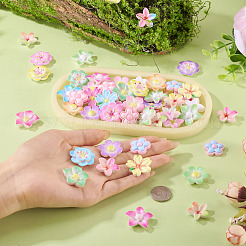 70個、7種類のスタイルの不透明樹脂エナメルカボション  花  ツートン  ミックスカラー  21~27x22~28x6~8.5mm  10個/スタイル&nbsp;CRES-TA0001-51