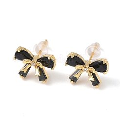 Brass Micro Pave Cubic Zirconia Bowknot Stud Earrings&nbsp;EJEW-D337-02G