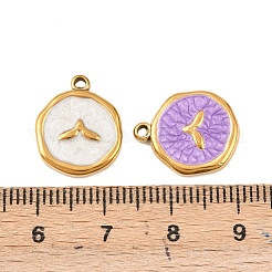 304ステンレススチールエナメルペンダント  フラットラウンド  ゴールドカラー  魚尾  15.5~16.5x13.5x2.5mm  穴：1.2~1.4mm&nbsp;STAS-P425-01G-03