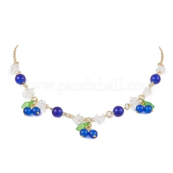 2Pcs 2 Colors Crackle Glass & Natural Quartz Crystal Fruit Bib Necklaces for Women&nbsp;NJEW-JN05202