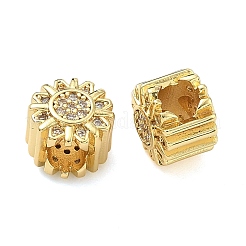 Flower Brass Micro Pave Clear Cubic Zirconia European Beads&nbsp;KK-D229-05G