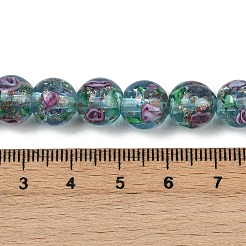 手作りの金砂ランプワークビーズ連売り  花の丸  淡いターコイズ  10mm  穴：1mm  約40個/連  14.96''（38センチメートル）&nbsp;LAMP-B028-03G-10mm