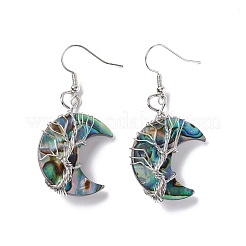 Natural Paua Shell Crescent Moon Dangle Earrings&nbsp;EJEW-G307-01P