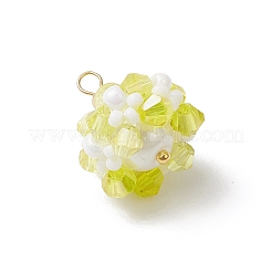 ガラスチャーム  花  ガラスシードビーズと真鍮ループ付き  多面カット  きいろ  17.5x16mm  穴：2.3mm&nbsp;PALLOY-MZ00673-01