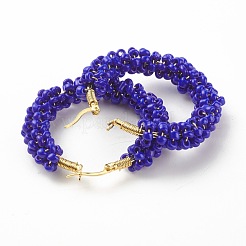 Glass Seed Beaded Hoop Earrings for Women&nbsp;EJEW-C003-02C-RS