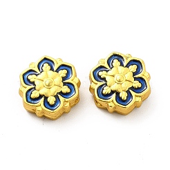 ラックメッキ合金エナメルビーズ  花  マットゴールドカラー  11.5x11x5.5mm  穴：1.8mm&nbsp;FIND-I034-20MG