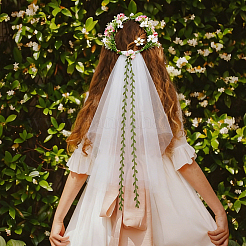 ポリエステルヘッドバンド  花嫁のヴィンテージ取り外し可能なベールの装飾  ホワイト  690~720x240mm&nbsp;AJEW-WH0485-41B