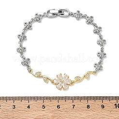 女性用真鍮マイクロパヴェキュービックジルコニアリンクチェーンブレスレット  花  長持ちメッキ  ラックめっき  カドミウムフリー＆鉛フリー  プラチナ＆本物の金メッキ＆本物のプラチナメッキ  透明  7.09インチ（18cm）&nbsp;BJEW-C156-04A-01GP
