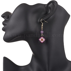 Handmade Glass Seed Beaded Window Lattice Pattern Dangle Earrings&nbsp;EJEW-MZ00560