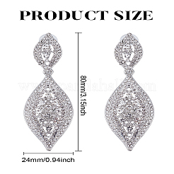 ラインストーンホースアイダングルスタッドピアス1組  合金ロングドロップイヤリング  クリスタル  80x24mm&nbsp;EJEW-LP0002-92A