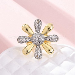 Brass Micro Pave Clear Cubic Zirconia Cuff Rings for Women&nbsp;RJEW-H248-02GP