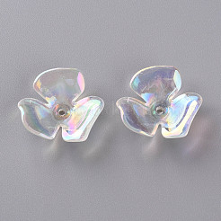3枚の花弁透明アクリルビーズキャップ  ABカラーメッキ  花  クリアAB  21.5x22x7mm  穴：1.6mm&nbsp;TACR-S156-016