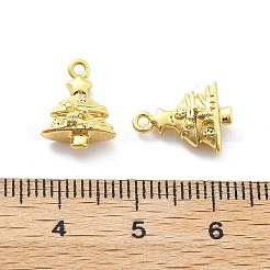 真鍮製マイクロパヴェキュービックジルコニアペンダント  クリスマスツリーのチャーム  18KGP本金メッキ  13x10x5mm  穴：1.4mm&nbsp;KK-U049-02G