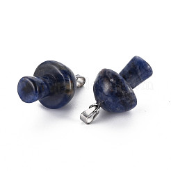 天然石ソーダライトペンダント  ステンレススチール製のベールスナップ付き  きのこ型  24~25x16mm  穴：5x3mm&nbsp;G-N0325-10K