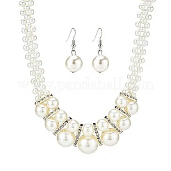 Alloy & Crystal Rhinestone & Plastic Pearl Round Beaded Necklace & Dangle Earring&nbsp;FS-WG9A175-01