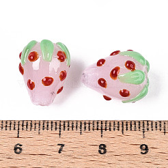 手作りのランプワークの凹凸のあるビーズ  苺  ミスティローズ  15~16x12~14x12~14mm  穴：1.2~1.6mm&nbsp;LAMP-N033-02E