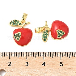 真鍮マイクロパヴェクリアキュービックジルコニアペンダント  カドミウムフリー＆鉛フリー  エナメル  りんご  18KGP本金メッキ  16x14.5x5.5mm  穴：4x2.5mm&nbsp;KK-B139-05G