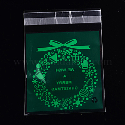 レクタングルクリスマスモチーフセロハンのOPP袋  花輪模様付き  濃い緑  14x9.9cm  一方的な厚さ：0.035mm  インナー対策：11x9.9のCM  約95~100個/袋&nbsp;OPC-L001-34D