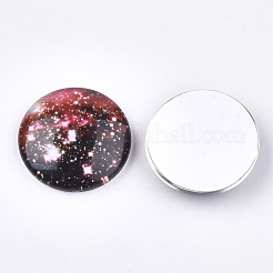 星空模様プリントガラスカボション  半円/ドーム  カラフル  25x6~6.5mm&nbsp;GGLA-N004-25mm-D50