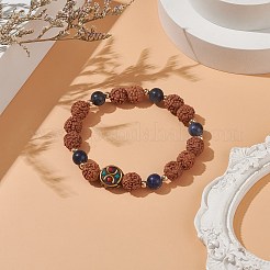 ストレッチブレスレット  天然ルドラークシャ & 天然ソーダライト & 真鍮ビーズ ブレスレット  ゴールドカラー  女性のための  内径：2-1/4インチ（5.7cm）  ビーズ：8.5mm&nbsp;BJEW-JB08341