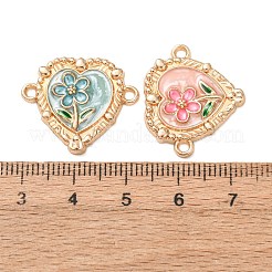 合金エナメルフラワーハートリンクコネクターチャーム  ゴールドカラー  ミックスカラー  20x23x2.5mm  穴：1.6mm＆1.8mm&nbsp;FIND-K030-04G