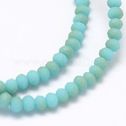 ハーフレインボーメッキ多面カットロンデルガラスビーズ連売り  艶消し  ターコイズ  4~4.5x3~3.5mm  穴：0.8mm  約110~119個/連  14~15インチ&nbsp;EGLA-L007-B02-4mm