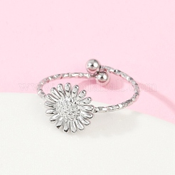 304ステンレススチールカフリング  花  ステンレス鋼色  10x10mm  内径：17mm&nbsp;RJEW-D306-08P