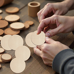 未完成の木製のフラットラウンドい切り抜き  ウッドクラフト用品  小麦  49~50x5mm&nbsp;WOOD-WH0050-042C