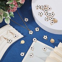 合金とエナメルのペンダント64個、2スタイル  サッカーのチャーム  ゴールドカラー  ホワイト  15~17x12~13.5x1~2mm  穴：1.6~2mm  32個/スタイル&nbsp;ENAM-PH0003-39