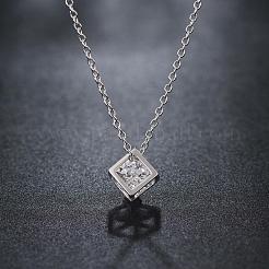 Silver Color Plated Brass Cubic Zirconia Cube Pendant Necklace&nbsp;NJEW-BB00455