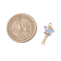 電気メッキガラスと合金の花コネクタチャーム  304ステンレススチール製の目玉金具付き  ミックスカラー  ゴールドカラー  20x9x9mm  穴：2mm&nbsp;PALLOY-JF03614-01