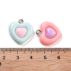不透明樹脂ペンダント  プラチナトーンのアイアンループ付きハートチャーム  ミックスカラー  20x18x6mm  穴：2mm&nbsp;RESI-G101-02