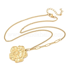 女性用304ステンレスペンダントネックレス  18KGP本金メッキ  花  16.69インチ（42.4cm）  ペンダント：27x26mm&nbsp;NJEW-D312-02C-G