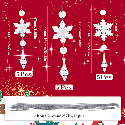 クリスマス アクリル スノーフレーク ペンダント デコレーション 15個 3スタイル  透明  144~164mm  5個/スタイル&nbsp;HJEW-SP0001-04A