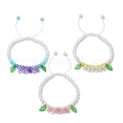3個 3色電気メッキガラスビーズ編みブレスレット 女性用  花  アクリルとプラチナ真鍮のボールヘッドピン付き  ミックスカラー  内径：2-1/8インチ（5.35cm）&nbsp;BJEW-TA00594
