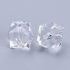 透明なアクリルビーズ  多面カット  キューブ  透明  8x8x7.5mm  穴：1.6mm  約1730個/500g&nbsp;TACR-Q259-8mm-V01-01