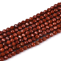 天然石レッドジャスパービーズ連売り  ラウンド  多面カット  2~2.5mm  穴：0.5mm  約165~189個/連  14.96~15.75'''（38~40センチメートル）&nbsp;G-T143-11