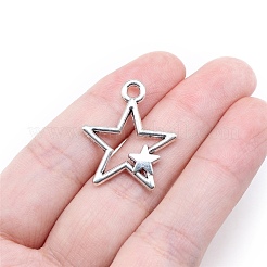 合金のチベット風チャーム  スターのチャーム  アンティークシルバー  26x22mm&nbsp;FIND-PW0006-03AS